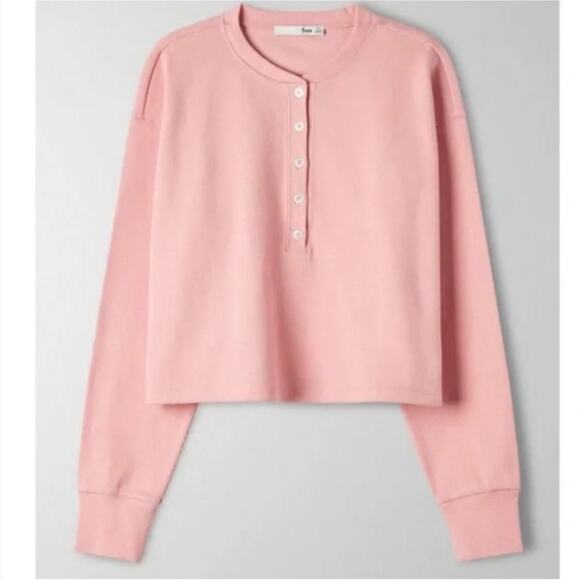WILFRED FREE x ARITZIA Mavis Crop Length Long Sleeve Ribbed Henley Pink size S - Picture 1 of 10